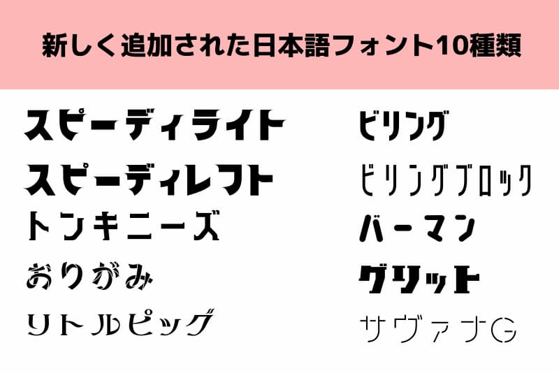 新規追加された無料版で使える日本語フォント10種類
